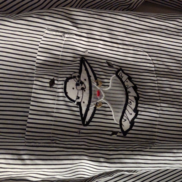American Vintage embroidered black and white striped button down shirt size S - Picture 7 of 8
